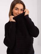 Swetry damskie - Sweter asymetryczny czarny casual dekolt golf rękaw długi - miniaturka - grafika 1