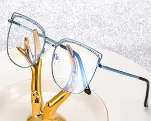 Damskie okulary kocie zerówki do komputera BLUE LIGHT z fleksami 25153E Niebieski - Okulary korekcyjne, oprawki, szkła - miniaturka - grafika 1