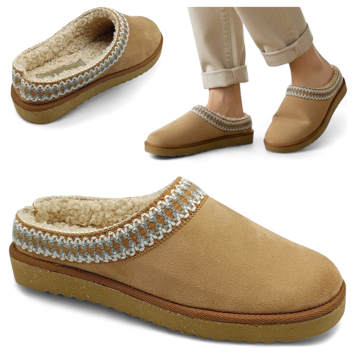 Kapcie Domowe Ciepłe Klapki Damskie Wygodne Lekkie Inblu Brązowe Laczki 37