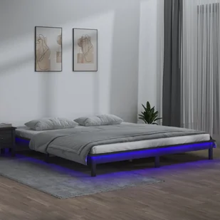 Łóżko z litego drewna z diodami LED szare 200x200 cm - Łóżka - miniaturka - grafika 1