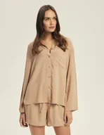 Piżamy damskie - Piżama damska długi rękaw Corenso Esotiq ciemny beżowy L - miniaturka - grafika 1