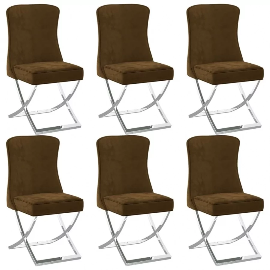 vidaXL Lumarko Krzesła stołowe, 6 szt., brązowe, 53x52x98 cm, aksamitne 3074908