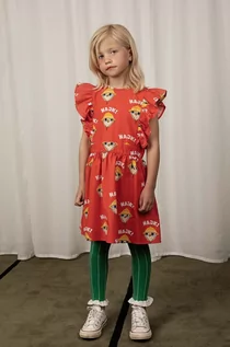 Sukienki i spódniczki dla dziewczynek - Mini Rodini sukienka bawełniana dziecięca kolor czerwony mini rozkloszowana - grafika 1