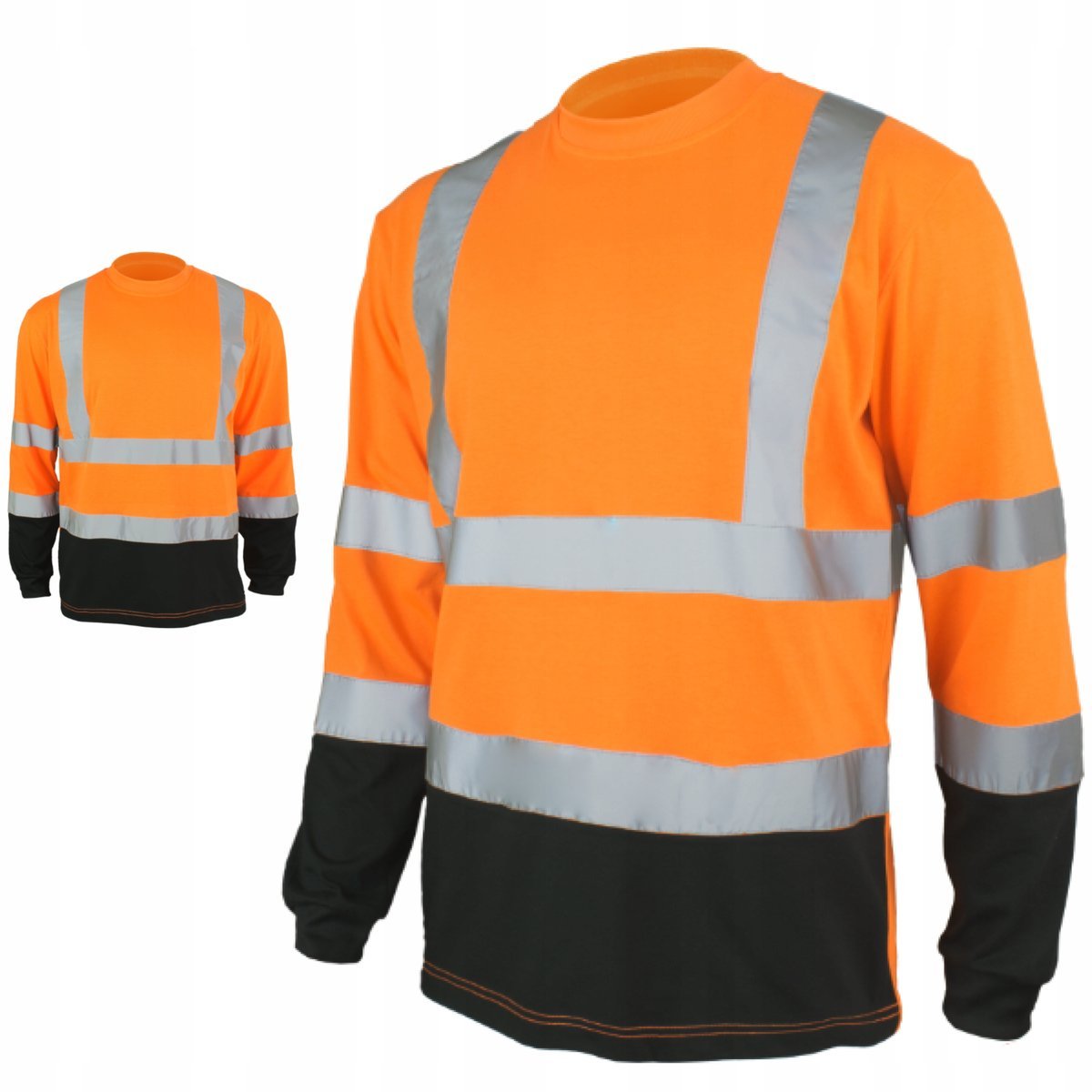 Koszulka robocza T-shirt z DŁUGIM RĘKAWEM ODBLASKOWA OSTRZEGAWCZA BHP r.L