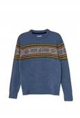 Swetry damskie - Pepe Jeans Niebieski Sweter Ze Wzorem I Okrągłym Dekoltem 128 Kwa - miniaturka - grafika 1