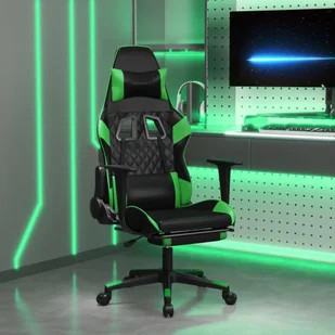 vidaXL Fotel gamingowy z podnóżkiem z czarnej i zielonej sztucznej skóry - Fotel gamingowy - Krzesła gamingowe - Fotel biurowy - Krzesło - Fotele gamingowe - miniaturka - grafika 1