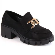 Mokasyny damskie - Zamszowe półbuty mokasyny damskie na obcasie czarne Vinceza - miniaturka - grafika 1