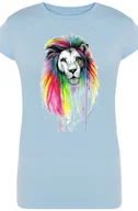 Koszulki i topy damskie - Kolorowy Lew Damski T-shirt Modny Nadruk Rozm.XL - miniaturka - grafika 1