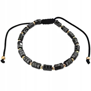 Złota bransoletka 585 diamentowane kuleczki z czarnymi kamieniami prezent - Bransoletki - miniaturka - grafika 1