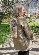 Płaszcze damskie - Kimono lekki płaszcz na plecach oko z frędzlami. - miniaturka - grafika 1