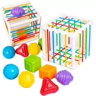 Zabawki interaktywne dla dzieci - Kostka edukacyjna sznurki, zabawka sensoryczna dla niemowląt, grzechotki. - miniaturka - grafika 1