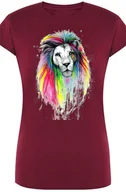 Koszulki i topy damskie - Kolorowy Lew Damski T-shirt Modny Nadruk Rozm.L - miniaturka - grafika 1