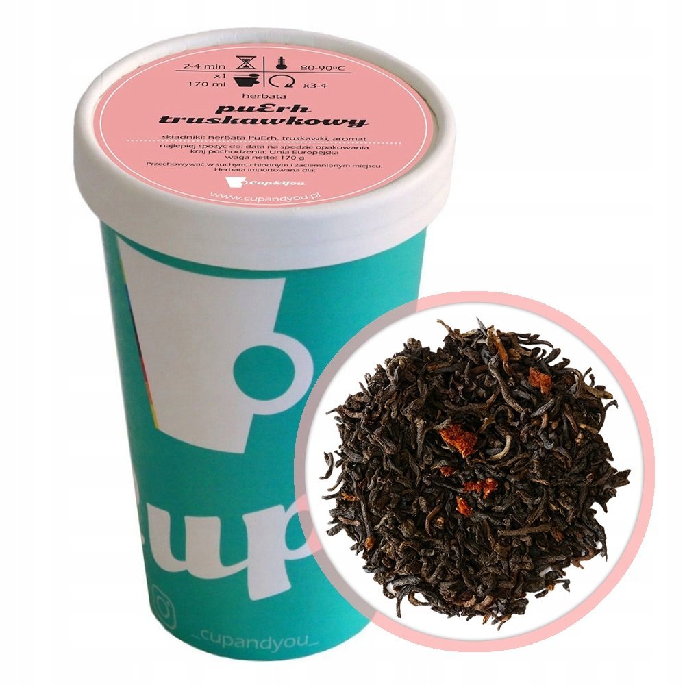 Herbata czerwona pu-erh TRUSKAWKOWY premium sypana truskawki PuErh 170g - herbata liściasta sypana mieszanka napar susz