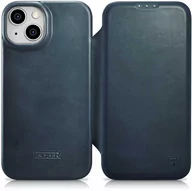 Etui i futerały do telefonów - iCarer CE Oil Wax Premium Leather Folio Case skórzane etui iPhone 14 Plus z klapką magnetyczne MagSafe niebieski (AKI14220707-BU) - miniaturka - grafika 1