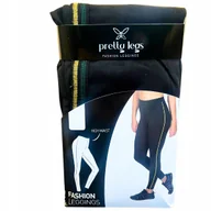 Legginsy - LEGGINSY DAMSKIE WYSOKI STAN CZARNE PASEK WZÓR POLIESTER roz. M PRETTY LEGS - miniaturka - grafika 1