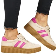 Półbuty damskie - TRAMPKI DAMSKIE ZE SKÓRY PÓŁBUTY SPORTOWE FILIPPO 6776 BEŻOWE FUKSJA RÓŻOWE - miniaturka - grafika 1