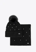 Czapki damskie - Komplet damski zimowy – czapka i komin w kryształki czarny - miniaturka - grafika 1