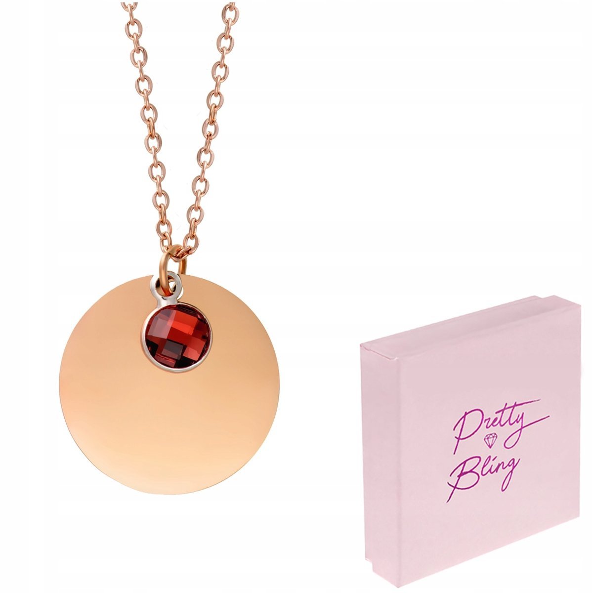 Naszyjnik damski pozłacany różowe złoto MEDALIK z grawerem kółko CYRKONIA