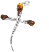 Biżuteria religijna - Srebrny krzyżyk z bursztynem - miniaturka - grafika 1