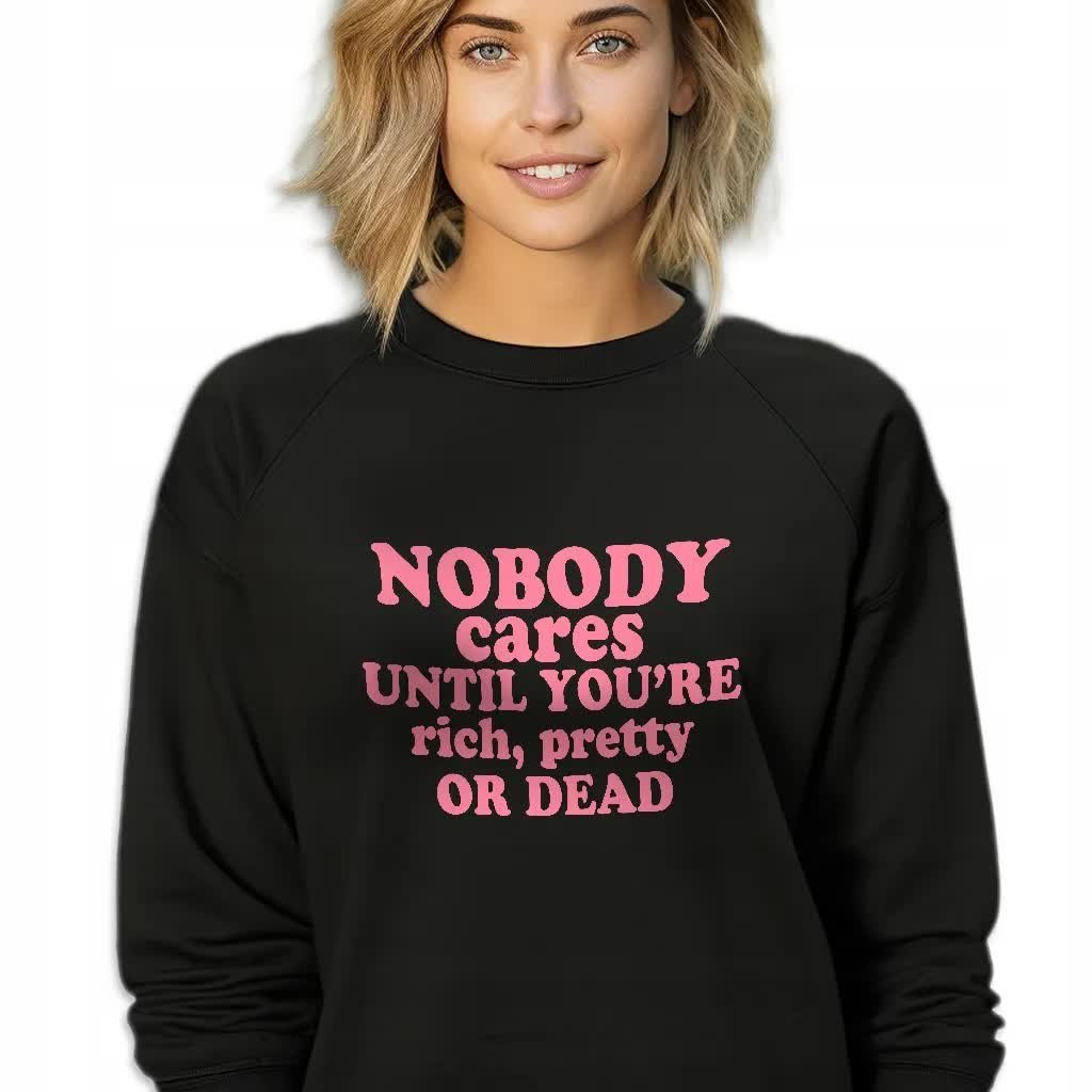 CZARNA BLUZA DAMSKA Dresowa NOBODY CARES LYRICS WZORY Rozmiar S