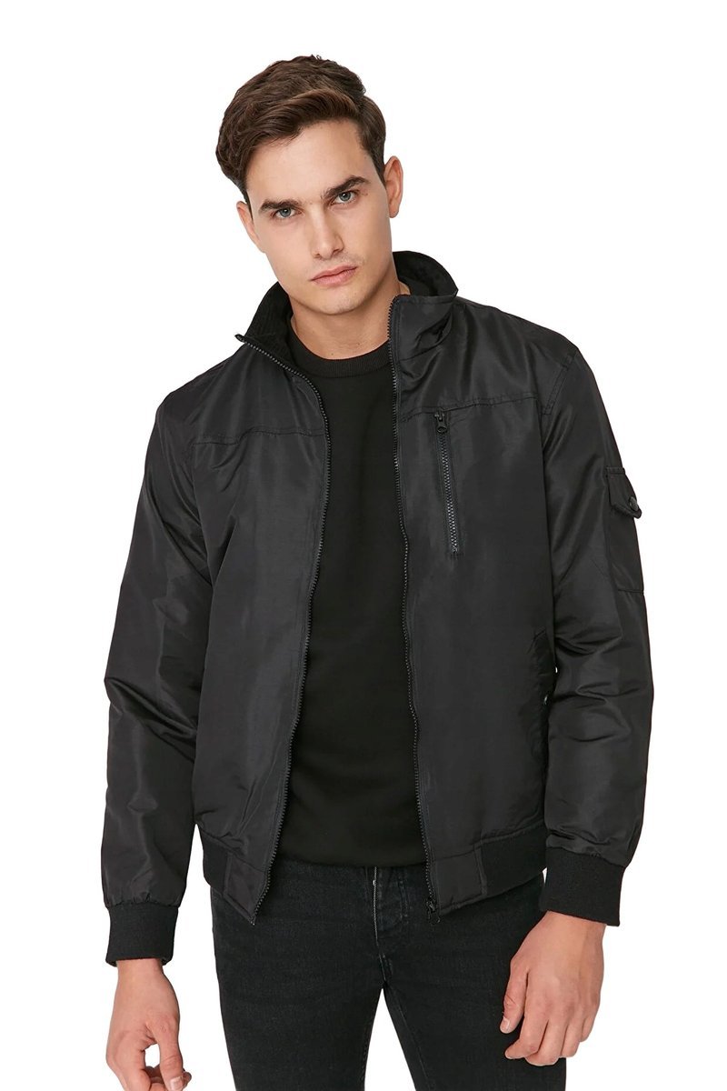 TRENDYOL MAN CZARNA KURTKA MĘSKA BOMBER Z ZAMKIEM I KIESZENIĄ M 5DA