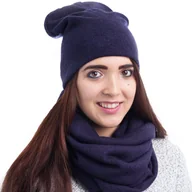 Czapki damskie - Nandy Komplet Czapka + Komin Ciepły Tunel Tuba Szalik Gładki - Nkp-18-19-109-Granat - miniaturka - grafika 1
