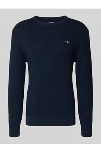 Sweter z dzianiny z fakturowanym wzorem i wyhaftowanym logo - Gant - Swetry męskie - miniaturka - grafika 1