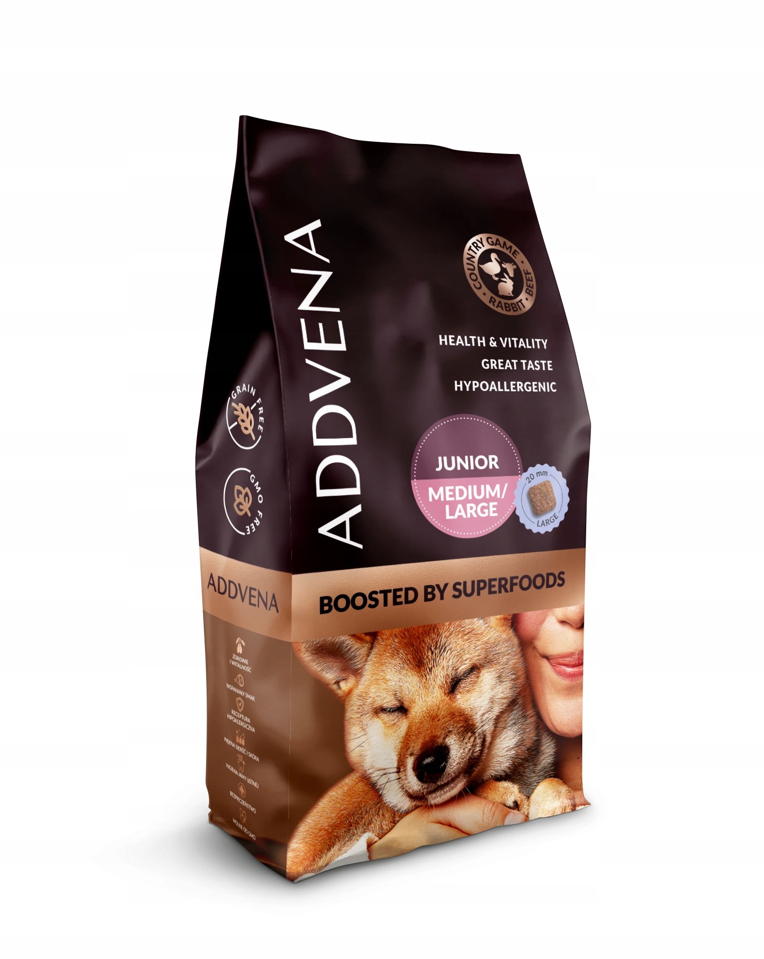 ADDVENA Boosted by Superfoods Junior medium&large 10kg dla szczeniąt ras średnich i dużych
