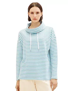TOM TAILOR Damska bluza z kołnierzem szalowym, 34069-offwhite Teal Stripe, L - Bluzy damskie - miniaturka - grafika 1