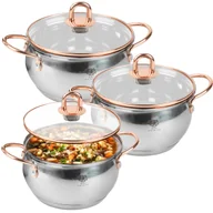 Zestawy garnków i patelni - Garnki stalowe z pokrywką ZESTAW garnków "Gold" na gaz INDUKCJĘ 6 el. - miniaturka - grafika 1