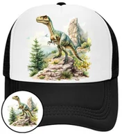 Czapki i chusty sportowe męskie - Czapka z Daszkiem Dinozaur Czarna z Nadrukiem Na Lato Siatka Bejsbolówka - miniaturka - grafika 1