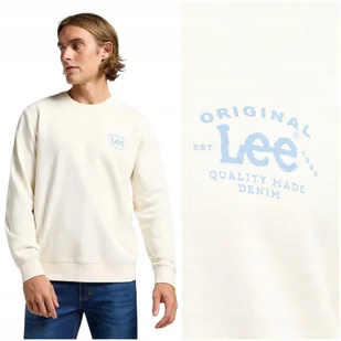 Lee CREW SWEATSHIRT Ecru bawełniana kremowa bluza z małym logo REGULAR XL - Bluzy męskie - miniaturka - grafika 1