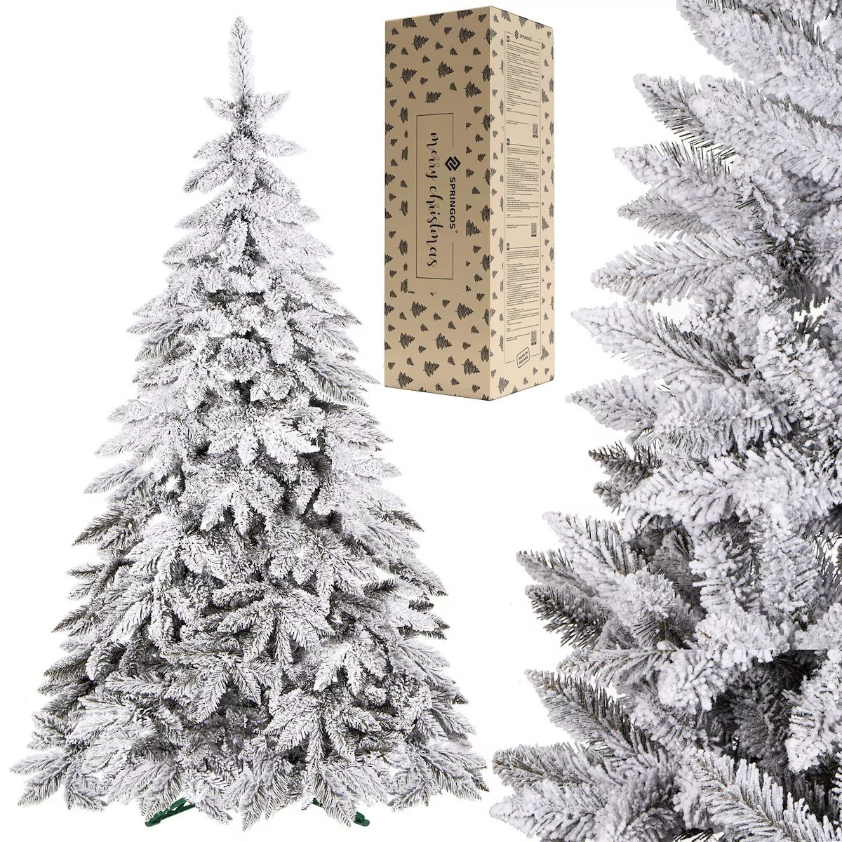 Sztuczna choinka 220 cm premium świerk kaukaski ośnieżony drzewko świąteczne