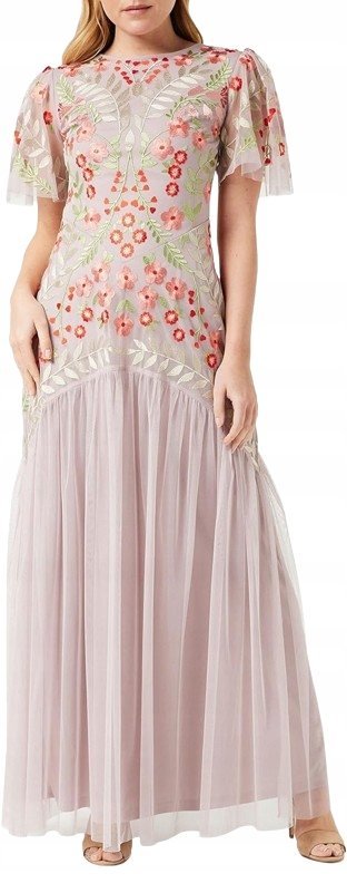 FROCK&FRILL SUKIENKA MAXI ROZKLOSZOWANA TIULOWA Z HAFTEM 38 1J2A