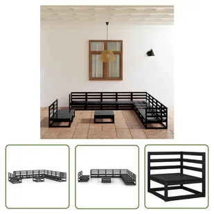 The Living Store 12-cz. zestaw wypoczynkowy do ogrodu - czarny - drewno sosnowe - Zestaw Wypoczynkowy Do Ogrodu - Meble ogrodowe - miniaturka - grafika 1
