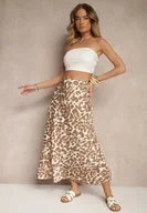 Spódnice - Brązowo-Beżowa Panterkowa Spódnica z Wiskozy High Waist Fevirellea - miniaturka - grafika 1