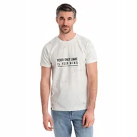 Koszulki męskie - Męski t-shirt z nadrukiem i napisem biały 100% bawełna OM-TSFP-0187 V1 S - miniaturka - grafika 1
