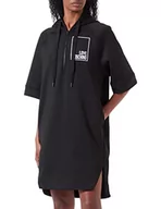 Sukienki - Love Moschino Damska sukienka z kapturem, luźna, z krótkim rękawem, czarna, S, czarny, S - miniaturka - grafika 1