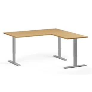 Stół z regulacją wysokości, 3 silniki, 745 - 1215 mm, narożnik L/P, blat 1600 x 1600 mm, podstawa szara, buk - Biurka - miniaturka - grafika 1