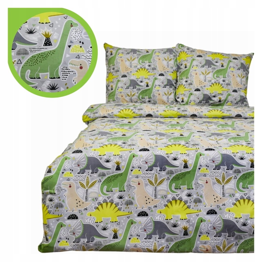 Pościel Dziecięca 160x200 2 x 50x60 Dinozaury Produkt Polski Bawełna