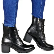 Botki damskie - DAMSKIE BOTKI TRAPERY NA KLOCKU POTOCKI 12181 CZARNE - miniaturka - grafika 1