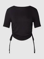 Koszulki i topy damskie - T-shirt z prążkowanym, okrągłym dekoltem model ‘NEORA’ - miniaturka - grafika 1
