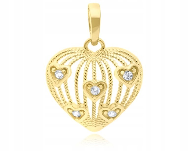 Złota zawieszka 585 serce z cyrkoniami dla Kobiet wisiorek serduszko