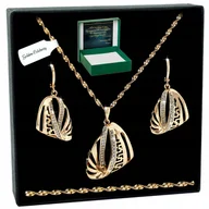 Kolczyki - ZŁOTY NASZYJNIK DAMSKI + KOLCZYKI / KOMPLET BIŻUTERII STAL CHIRURGICZNA 18K - miniaturka - grafika 1