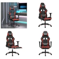 Fotele gamingowe - vidaXL Fotel gamingowy z masażem i podnóżkiem z imitacji skóry w kolorze czerwonego wina - fotel gamingowy - fotele gamingowe - fotel biurowy - krzesło - miniaturka - grafika 1