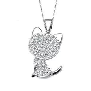 Srebrny wisiorek kot z cyrkonaimi - Biżuteria dla dzieci - miniaturka - grafika 1