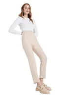 Spodnie damskie - Trendyol Damskie spodnie z wysokim stanem z prostymi nogawkami, BEŻOWY, 64 - miniaturka - grafika 1