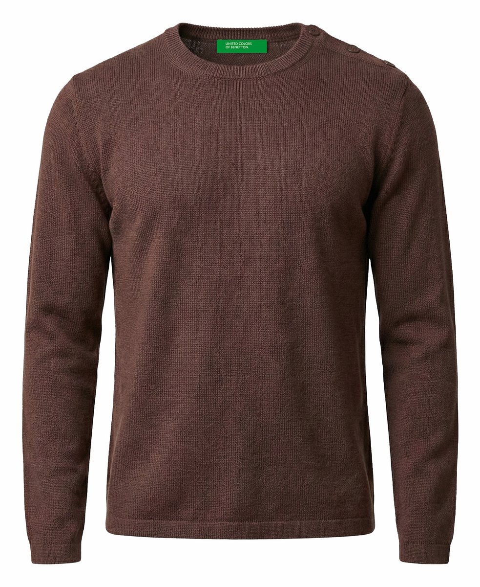 Sweter męski United Colors of Benetton brązowy cienki z domieszką lnu-S