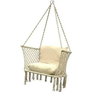 SASKA GARDEN Hamak ażurowy fotel wiszący 72x62cm z poduszką ecru victoriasport-1018065-0 - Fotele ogrodowe wiszące - miniaturka - grafika 1