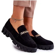 Półbuty damskie - Sergio Leone Zamszowe Półbuty Z Łańcuszkiem Czarne Anne - miniaturka - grafika 1